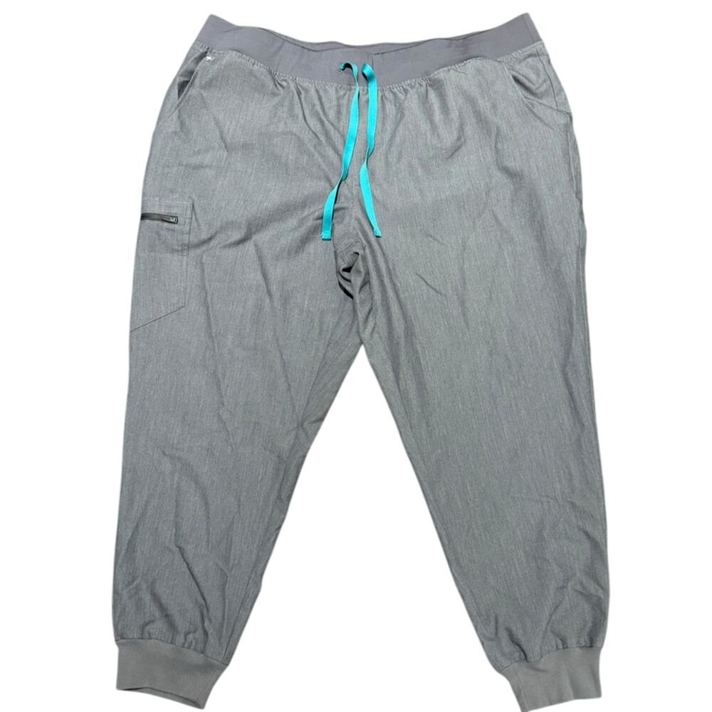 Figs Women’s 3XL (40 x 26) Short Gray Jogger Scrub Pants with Teal Drawstring